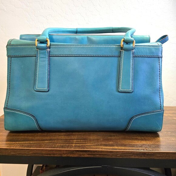 Vintage Coach Hampton Turn Lock Teal/Turquoise Leather Carry All Satchel Bag - Picture 9 of 16